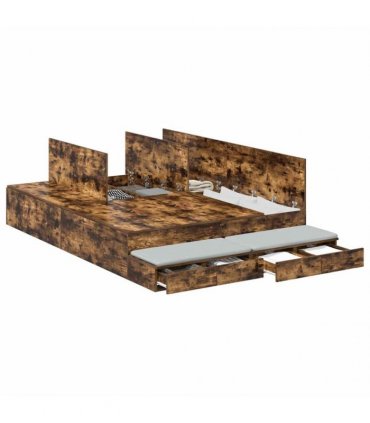 vidaXL Storage Bed Frame with Drawer Smoked Oak 140 cm Engineered Wood