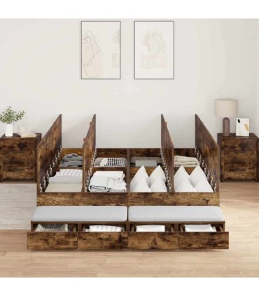 vidaXL Storage Bed Frame with Drawer Smoked Oak 140 cm Engineered Wood