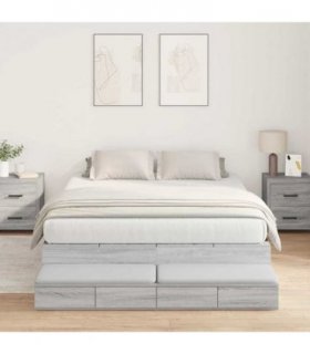 vidaXL Storage Bed Frame with Door Grey Sonoma 135 cm Engineered Wood