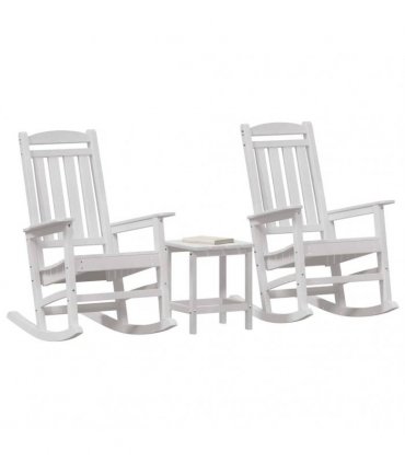 vidaXL Rocking Chair 3 pcs White Polyethylene