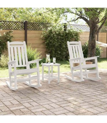 vidaXL Rocking Chair 3 pcs White Polyethylene