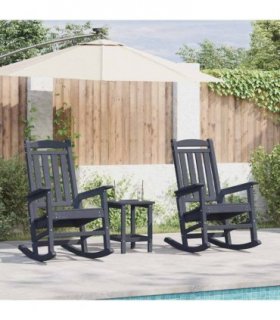 vidaXL Rocking Chair 3 pcs Navy Polyethylene