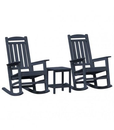 vidaXL Rocking Chair 3 pcs Navy Polyethylene