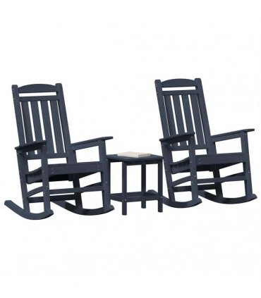 vidaXL Rocking Chair 3 pcs Navy Polyethylene