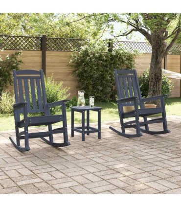 vidaXL Rocking Chair 3 pcs Navy Polyethylene