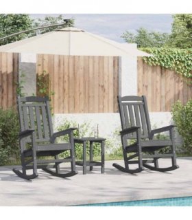vidaXL Rocking Chair 3 pcs Light Grey Polyethylene
