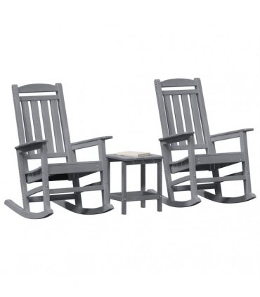 vidaXL Rocking Chair 3 pcs Light Grey Polyethylene