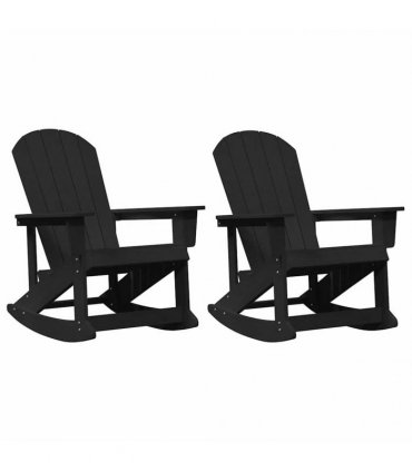vidaXL Adirondack Rocking Chairs 2 pcs 2-Seaters Black HDPE