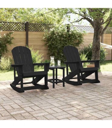 vidaXL Adirondack Rocking Chairs 2 pcs 2-Seaters Black HDPE