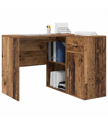 vidaXL Corner Desk with Drawer with Shelf Old Wood 102 x 88 x 75 cm