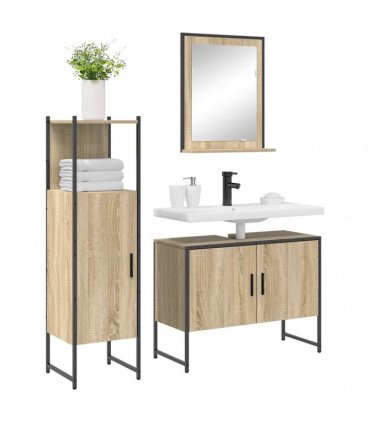 vidaXL Bathroom Furniture Set 3 pcs Brown 33 x 33 x 120.5 cm