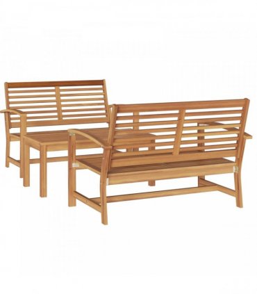 vidaXL Garden Sofa Set 3 pcs Natural Solid Teak Wood