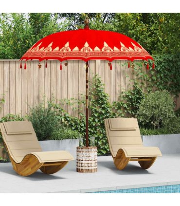 vidaXL Balinese Parasol Red 215 x 215 x 260 cm Cotton and solid wood
