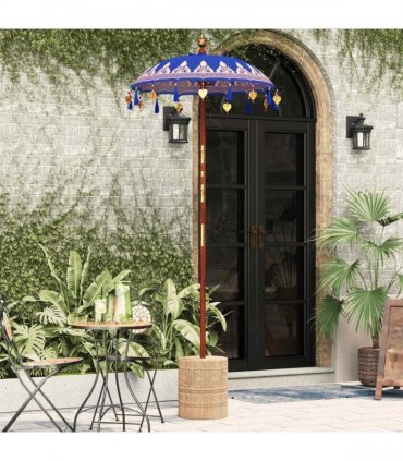 vidaXL Balinese Parasol with Base Blue 95 x 95 x 260 cm