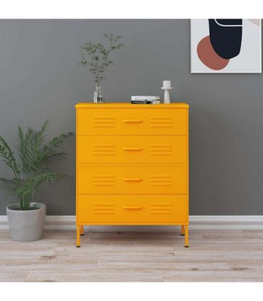 vidaXL Chest of Drawers Mustard Yellow 80x35x101,5 cm Steel