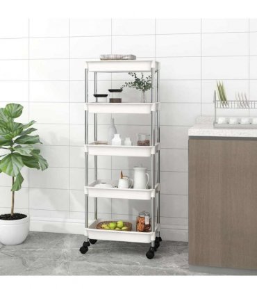 vidaXL 5-Tier Kitchen Trolley White 42x29x128 cm Iron and ABS