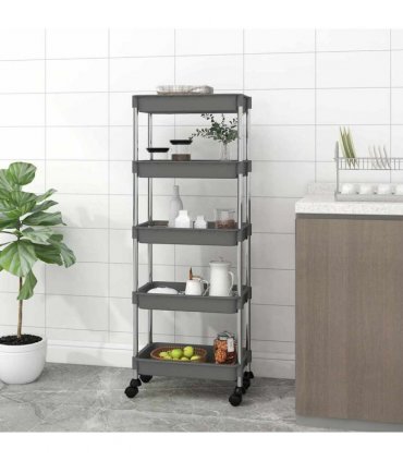 vidaXL 5-Tier Kitchen Trolley Grey 42x29x128 cm Iron and ABS