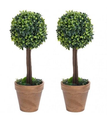vidaXL Artificial Boxwood Plants 2 pcs Pots Ball Shaped Green 41 cm
