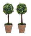 vidaXL Artificial Boxwood Plants 2 pcs Pots Ball Shaped Green 41 cm