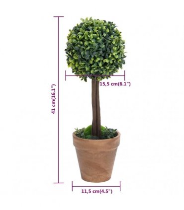 vidaXL Artificial Boxwood Plants 2 pcs Pots Ball Shaped Green 41 cm