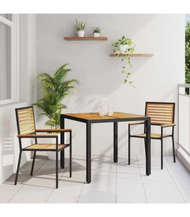 vidaXL Garden Dining Set 3 pcs Black and Brown Poly Rattan