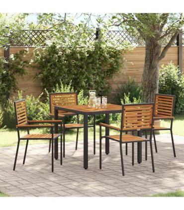 vidaXL Garden Dining Set 5 pcs Black and Brown Poly Rattan