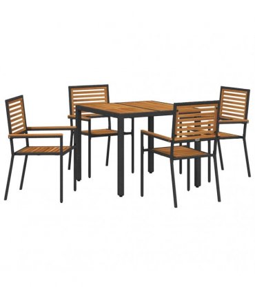 vidaXL Garden Dining Set 5 pcs Black and Brown Poly Rattan