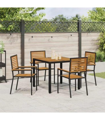 vidaXL Garden Dining Set 5 pcs Black and Brown Poly Rattan