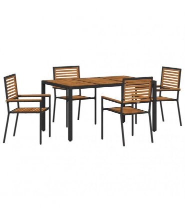vidaXL Garden Dining Set 5 pcs Black and Brown Poly Rattan