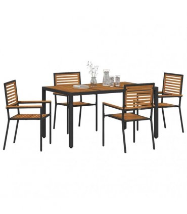 vidaXL Garden Dining Set 5 pcs Black and Brown Poly Rattan