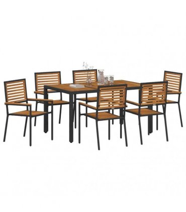 vidaXL Garden Dining Set 7 pcs Black and Brown Poly Rattan