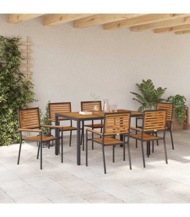 vidaXL Garden Dining Set 7 pcs Black and Brown Poly Rattan