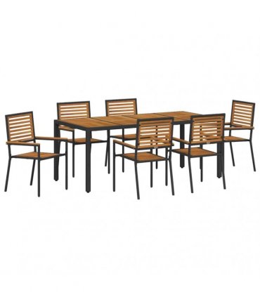 vidaXL Garden Dining Set 7 pcs Black and Brown Poly Rattan