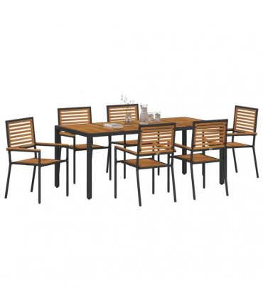 vidaXL Garden Dining Set 7 pcs Black and Brown Poly Rattan