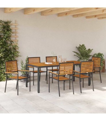 vidaXL Garden Dining Set 7 pcs Black and Brown Poly Rattan