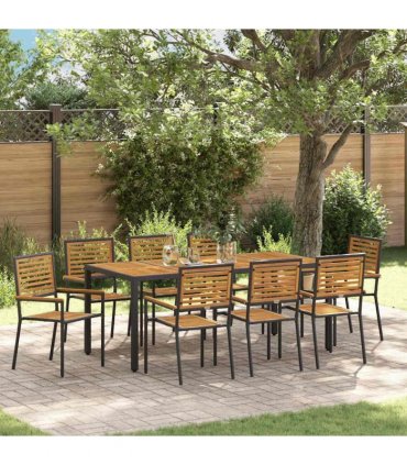 vidaXL Garden Dining Set 9 pcs Black and Brown Poly Rattan