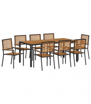 vidaXL Garden Dining Set 9 pcs Black and Brown Poly Rattan