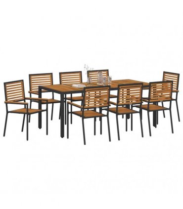 vidaXL Garden Dining Set 9 pcs Black and Brown Poly Rattan