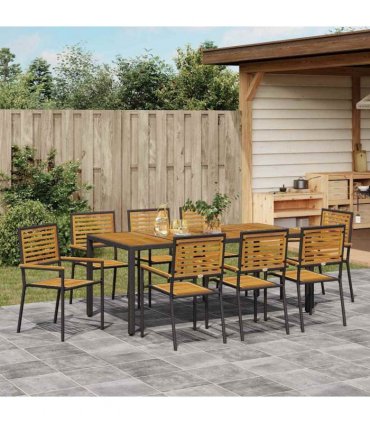 vidaXL Garden Dining Set 9 pcs Black and Brown Poly Rattan