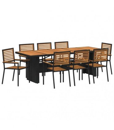 vidaXL Garden Dining Set 9 pcs Black and Brown Poly Rattan