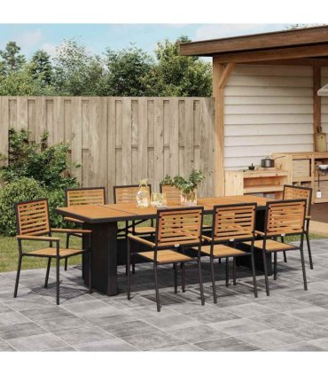 vidaXL Garden Dining Set 9 pcs Black and Brown Poly Rattan