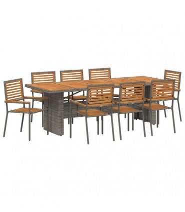 vidaXL Garden Dining Set 9 pcs Grey and Brown Poly Rattan