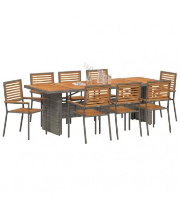 vidaXL Garden Dining Set 9 pcs Grey and Brown Poly Rattan