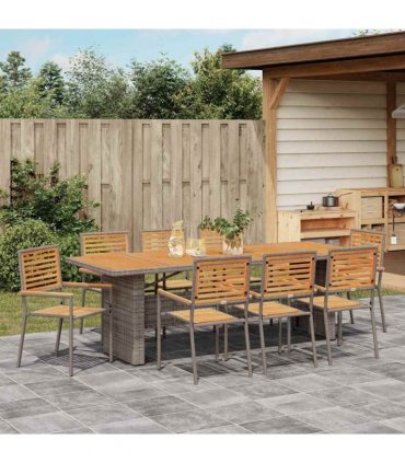 vidaXL Garden Dining Set 9 pcs Grey and Brown Poly Rattan