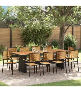 vidaXL Garden Dining Set 11 pcs Black and Brown Poly Rattan
