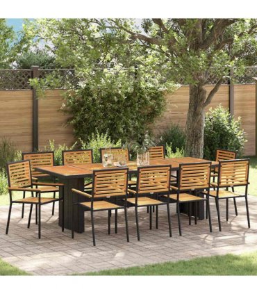 vidaXL Garden Dining Set 11 pcs Black and Brown Poly Rattan