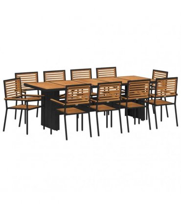 vidaXL Garden Dining Set 11 pcs Black and Brown Poly Rattan