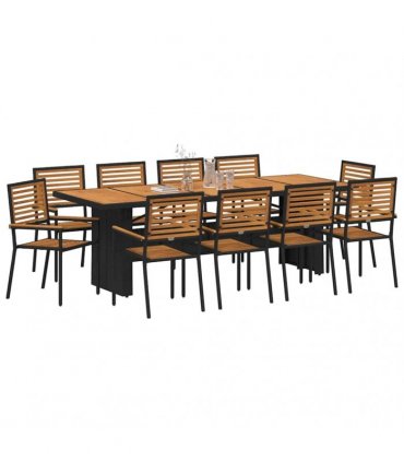 vidaXL Garden Dining Set 11 pcs Black and Brown Poly Rattan