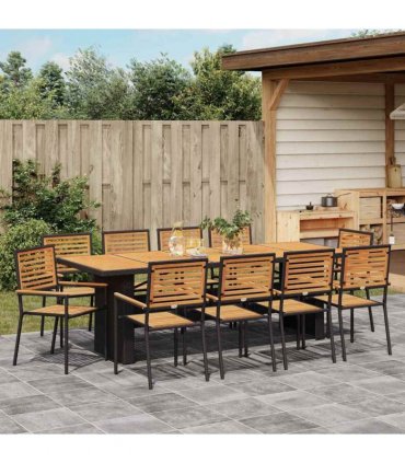 vidaXL Garden Dining Set 11 pcs Black and Brown Poly Rattan