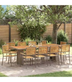vidaXL Garden Dining Set 11 pcs Grey and Brown Poly Rattan